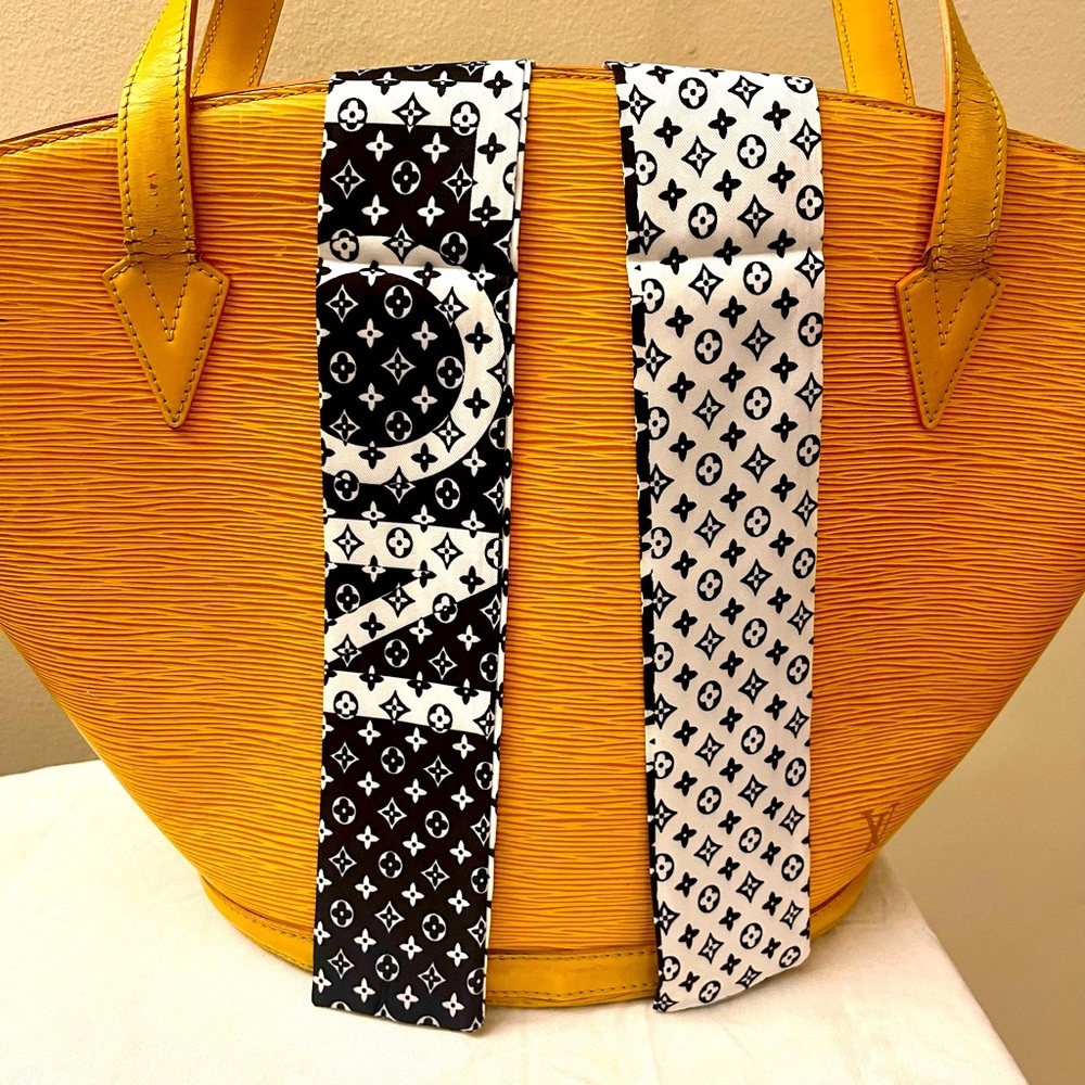 Black White Monogram Bandeau Silk Twilly Scarf - Picture 6 of 9